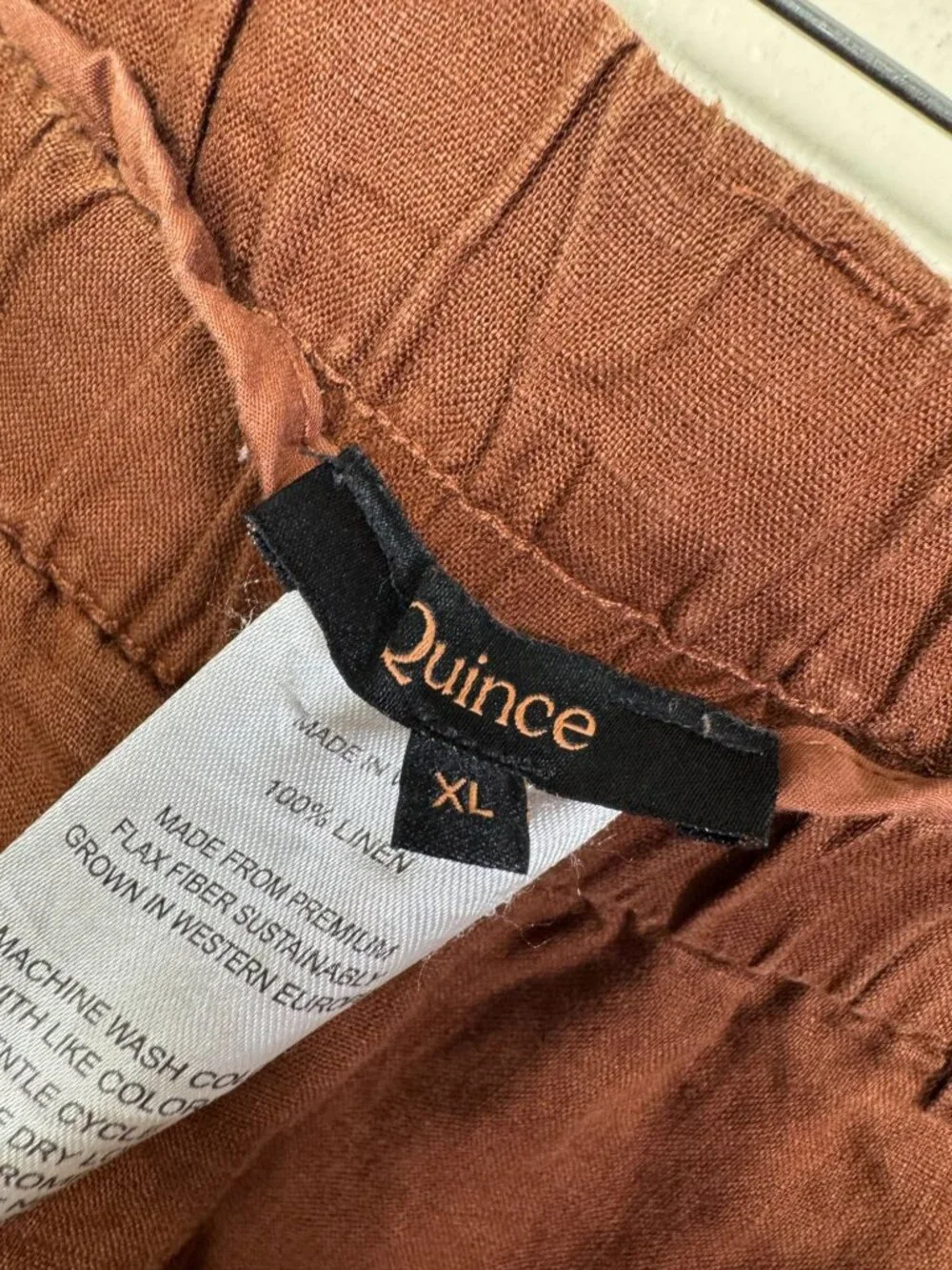 Quince Brown 100% Linen Crop Pants Womens XL Elastic Waist Relaxed Sustainable